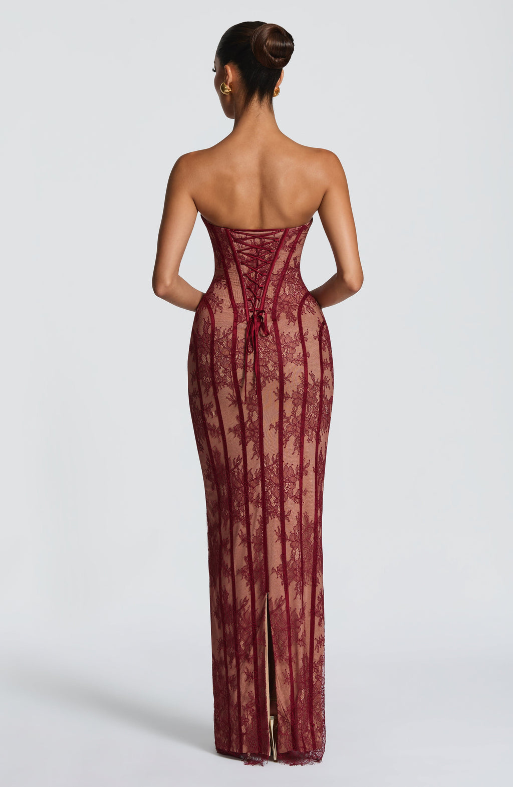 Burgundy Striped Mermaid Evening Gown
