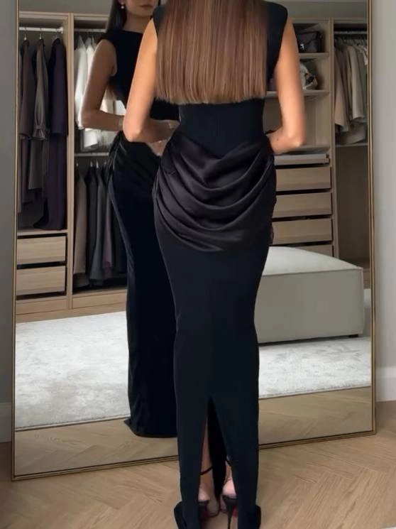 Sexy Sleeveless round Neck Solid Color Elegant Dress