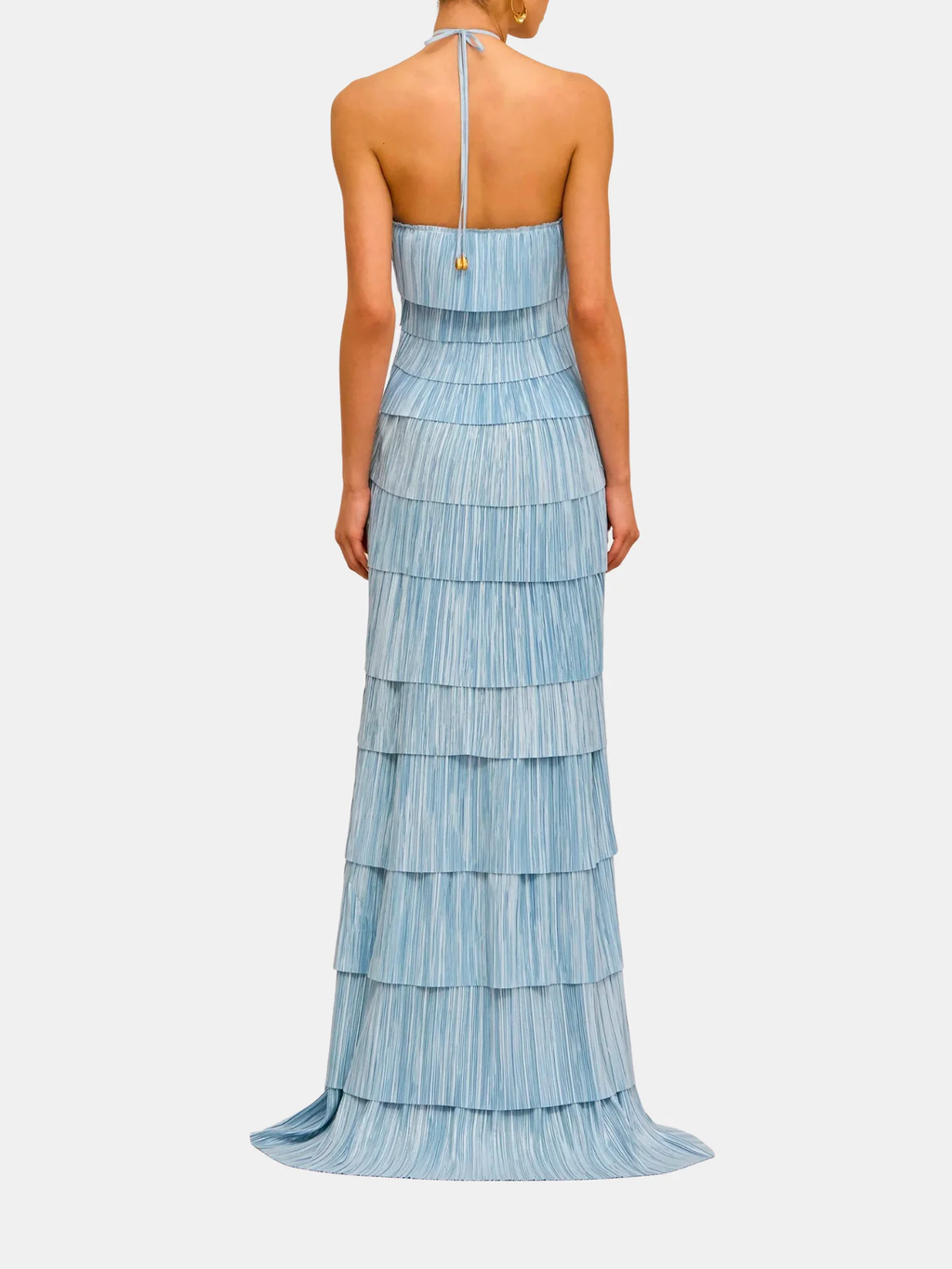 Pleated Tiered Halter Maxi Dress