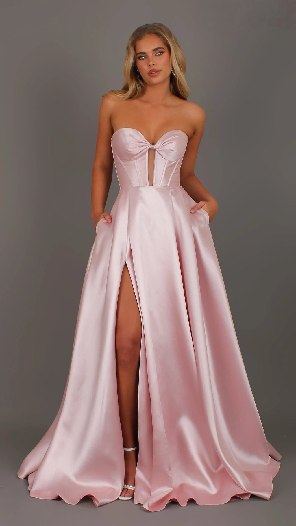 Madeleine - Light Pink formal Dress | Strapless twist corset Mikado satin ball gown