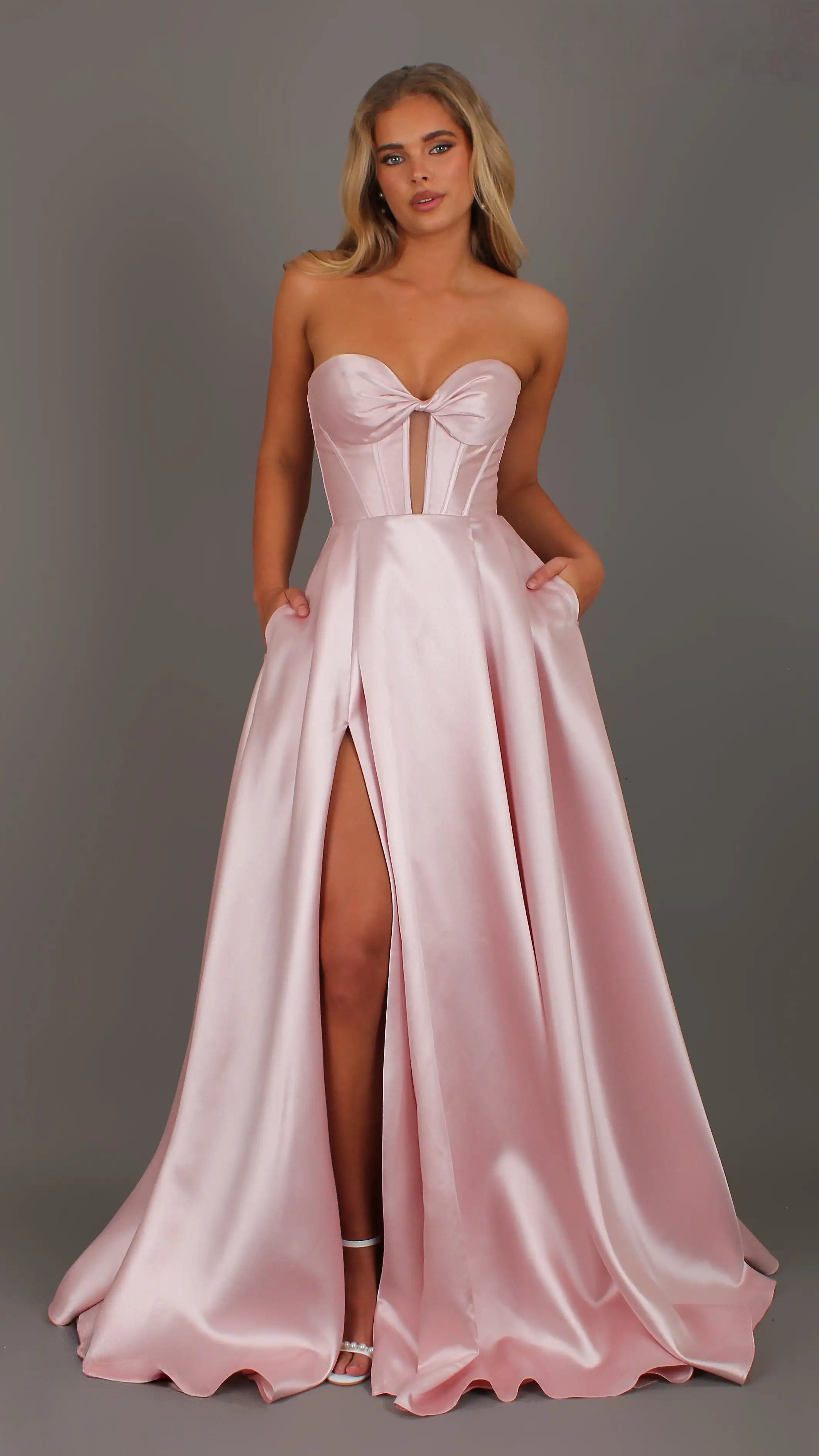 Madeleine - Light Pink formal Dress | Strapless twist corset Mikado satin ball gown