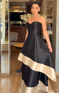 Sexy Sleeveless Tube Top Tight Waist Contrast Color Large Swing Skirt