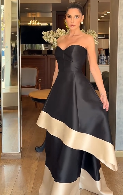 Sexy Sleeveless Tube Top Tight Waist Contrast Color Large Swing Skirt