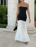 Sexy Sleeveless Tube Top Black and White Contrasting-Color Dress