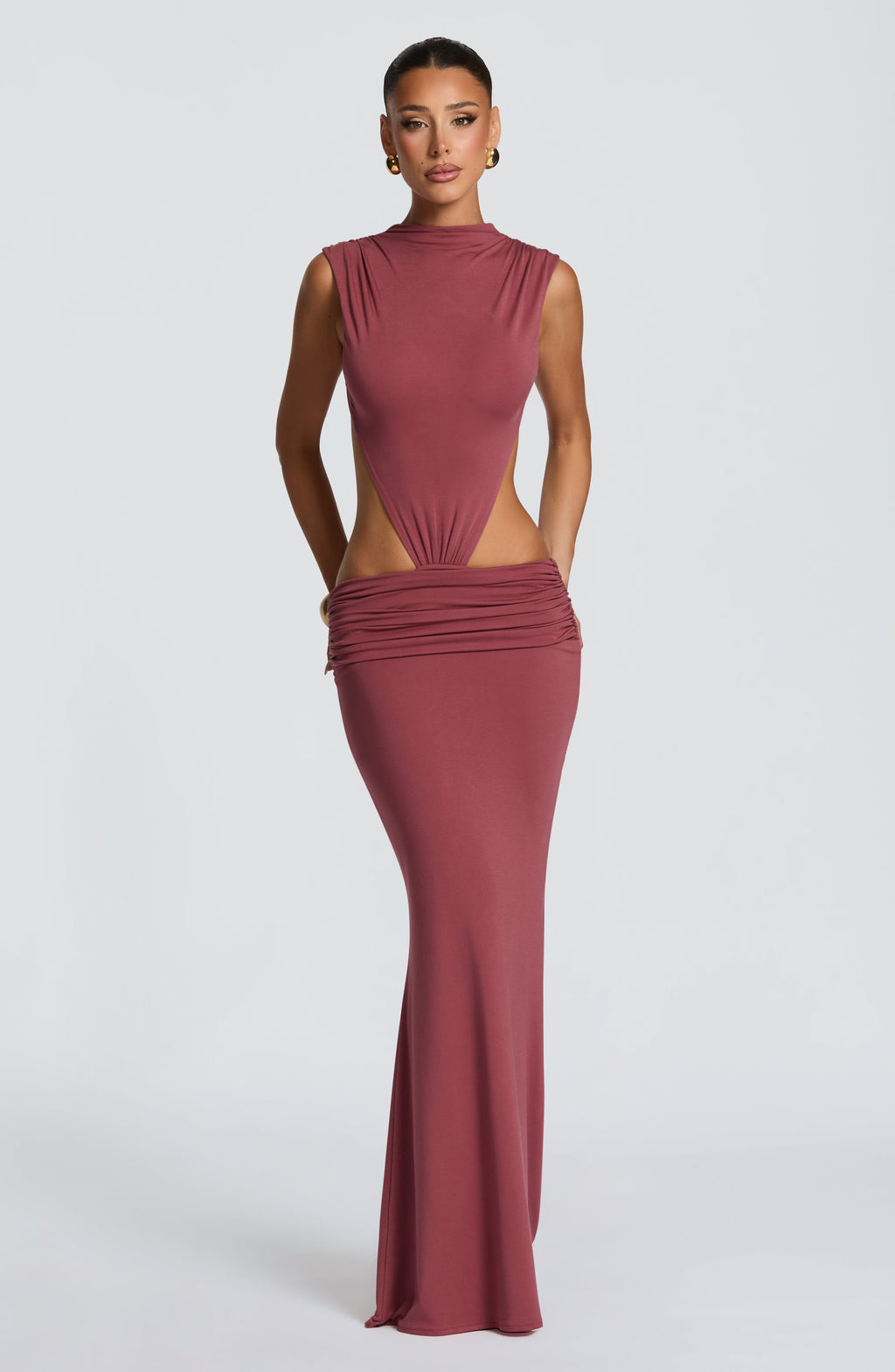 Sexy Front & Back Cutout Ruched Mermaid Maxi Dress