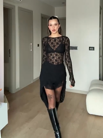 Sexy Slim Long Sleeve Lace See-through Dress
