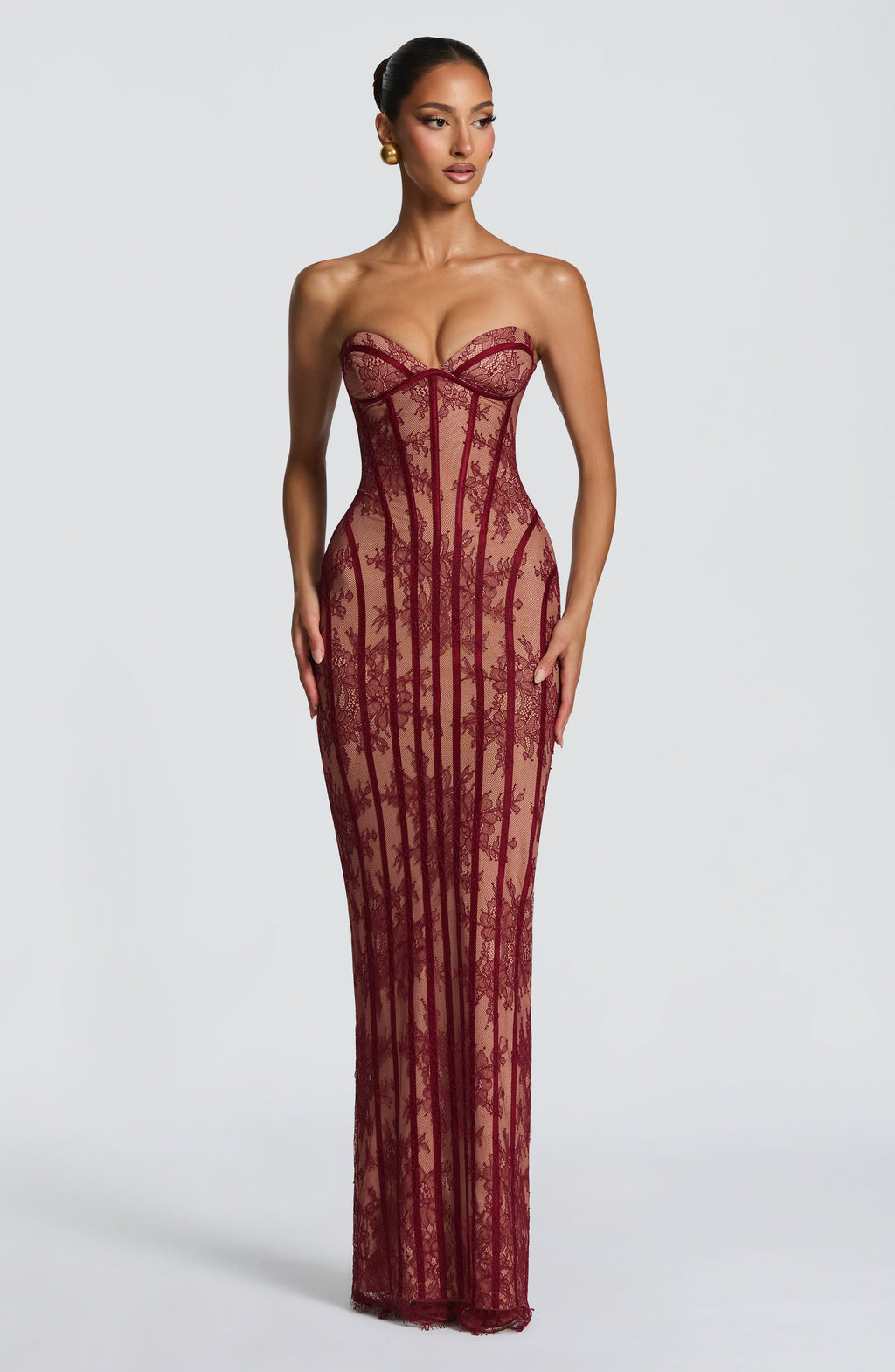 Burgundy Striped Mermaid Evening Gown