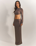 Sexy Shiny Stitching Midriff-Baring Long Sleeve Dress
