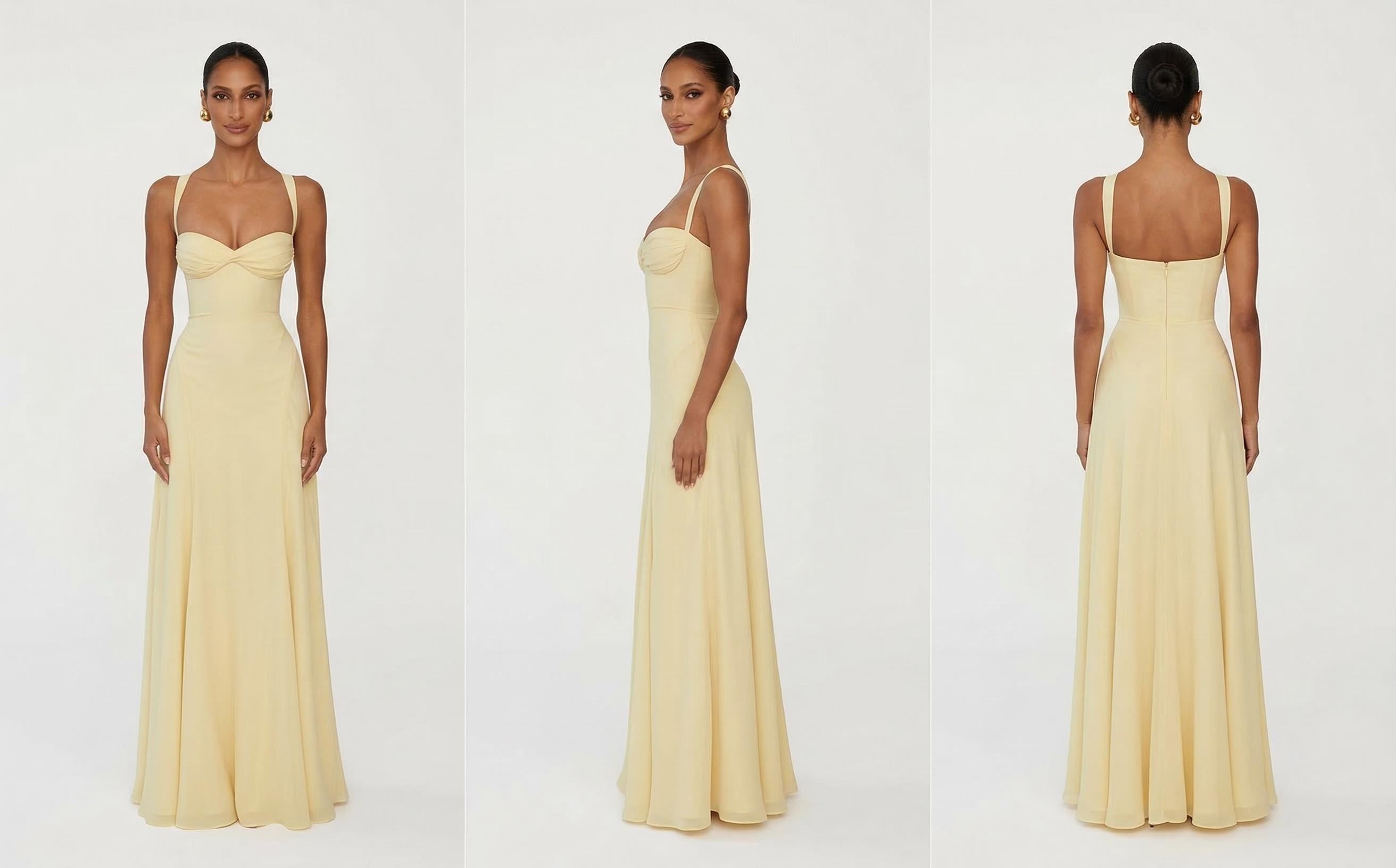 Buttery Yellow Satin Sweetheart Maxi Gown