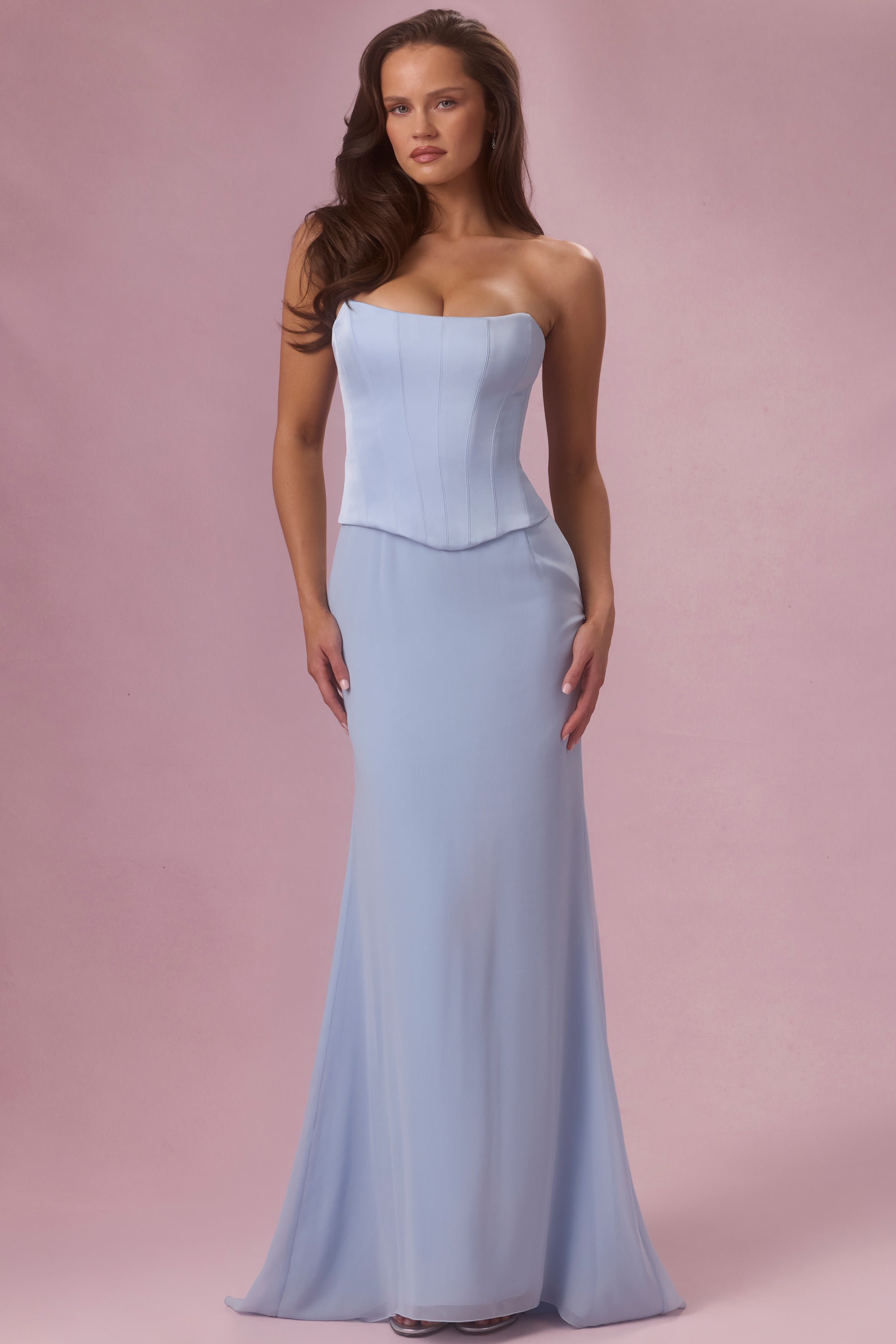 Premium Satin Corset Bridesmaid Dress in Powder Blue