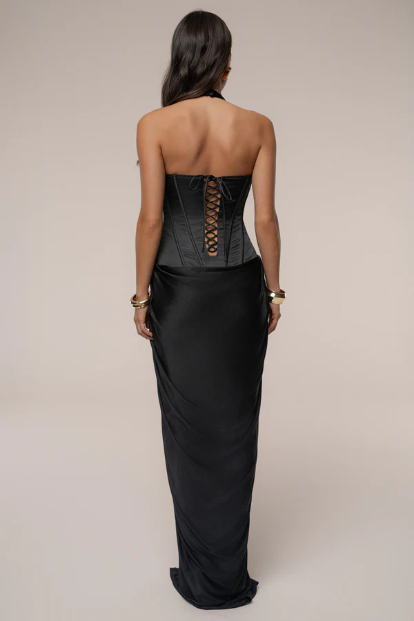Sexy Sleeveless Halter Super Deep V Stitching Ruffle Dress