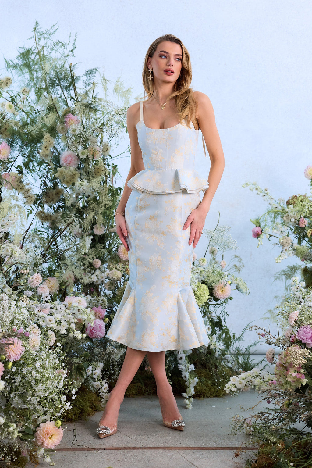 The Willa Dress in Sky Windsor Brocade