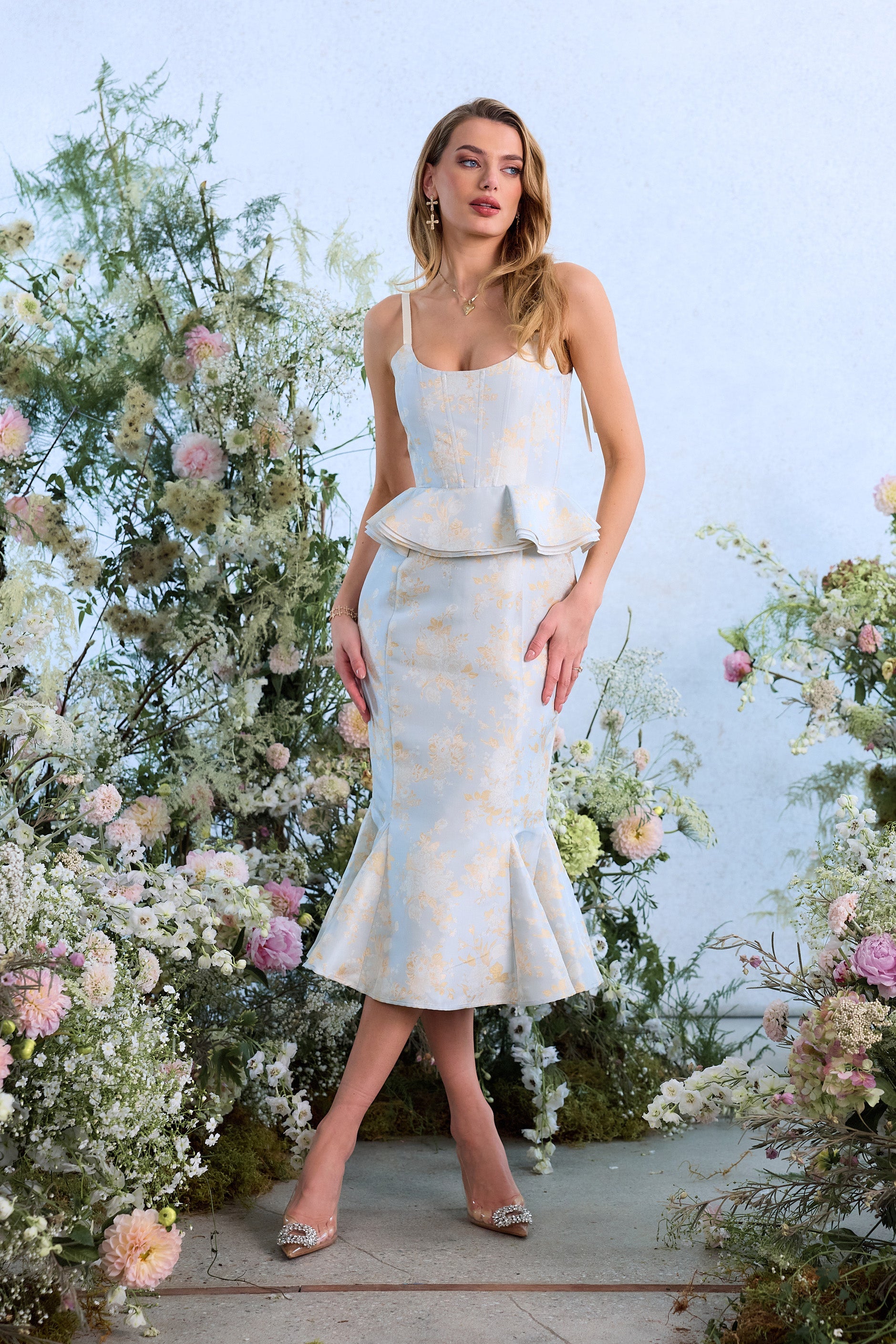 The Willa Dress in Sky Windsor Brocade