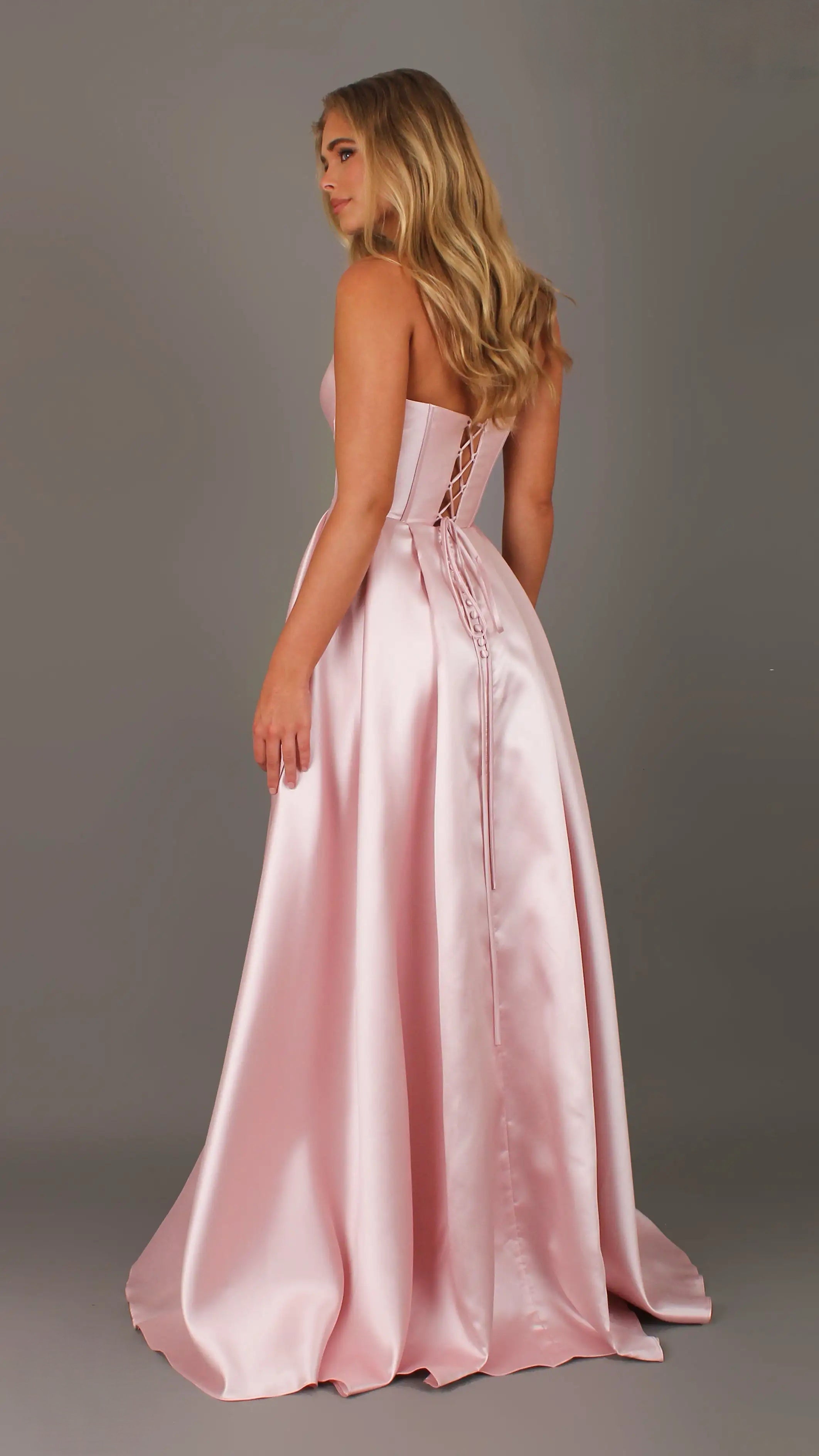 Madeleine - Light Pink formal Dress | Strapless twist corset Mikado satin ball gown