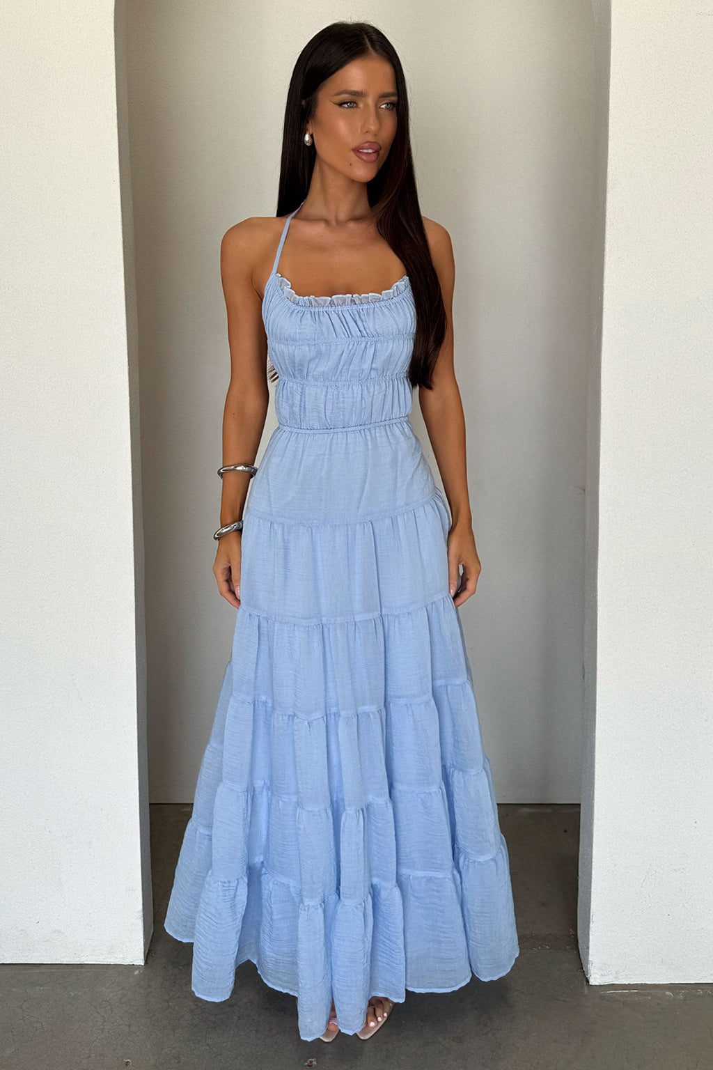 Daisy Halter Neck Maxi Dress - Blue