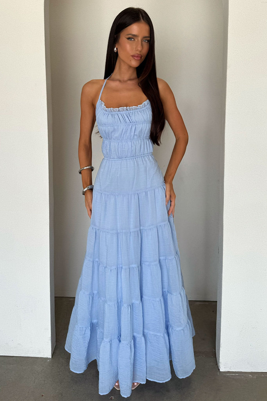 Daisy Halter Neck Maxi Dress - Blue