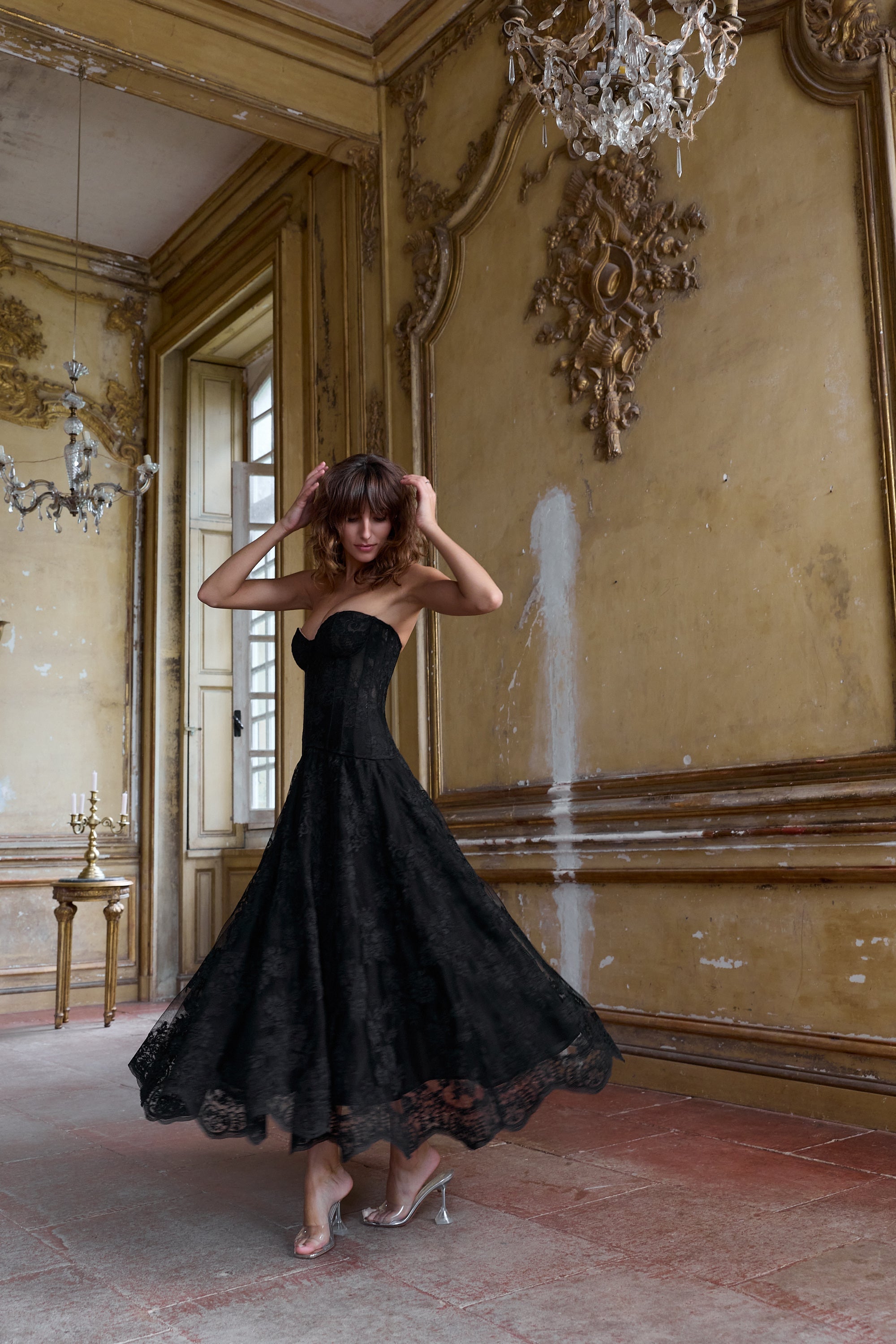 The Carolena Set in Black Chantilly Lace