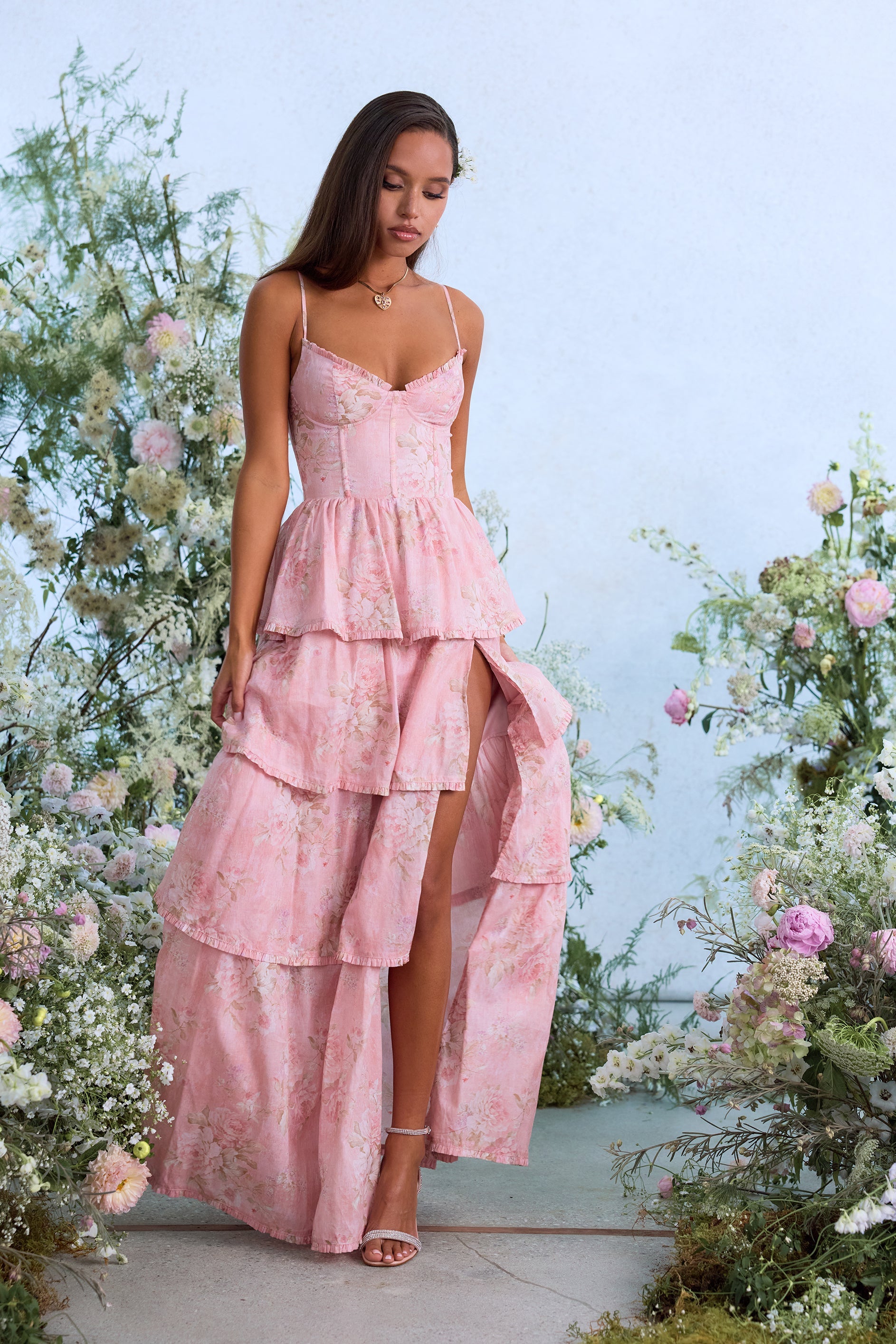 The Caterina Dress in Light Pink Tapestry Rose