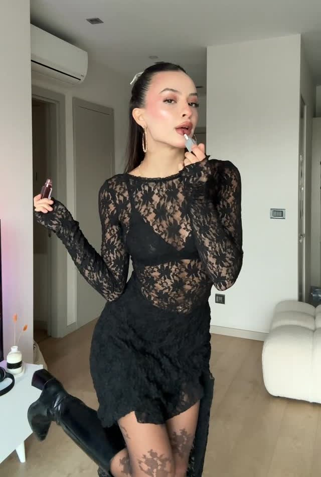 Sexy Slim Long Sleeve Lace See-through Dress