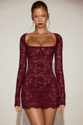 Sexy U Collar Long Sleeve Lace Dress