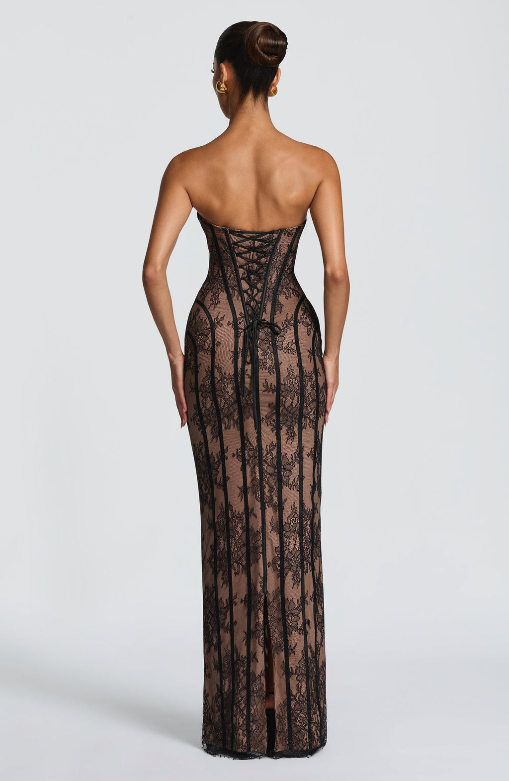 Burgundy Striped Mermaid Evening Gown
