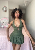 Sexy Halter Lace Low Cut Mini Skirt