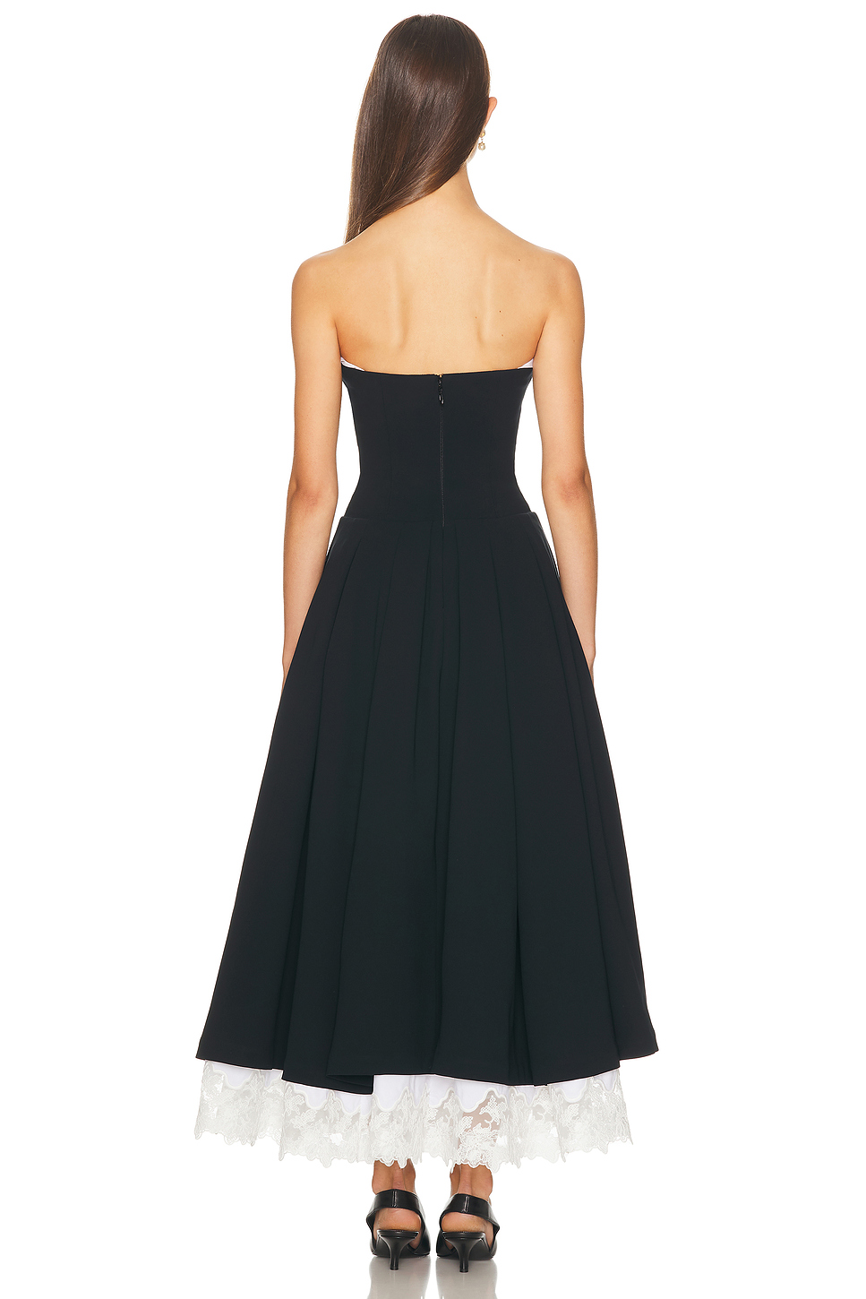 Black & White Contrast Strapless Midi Dress