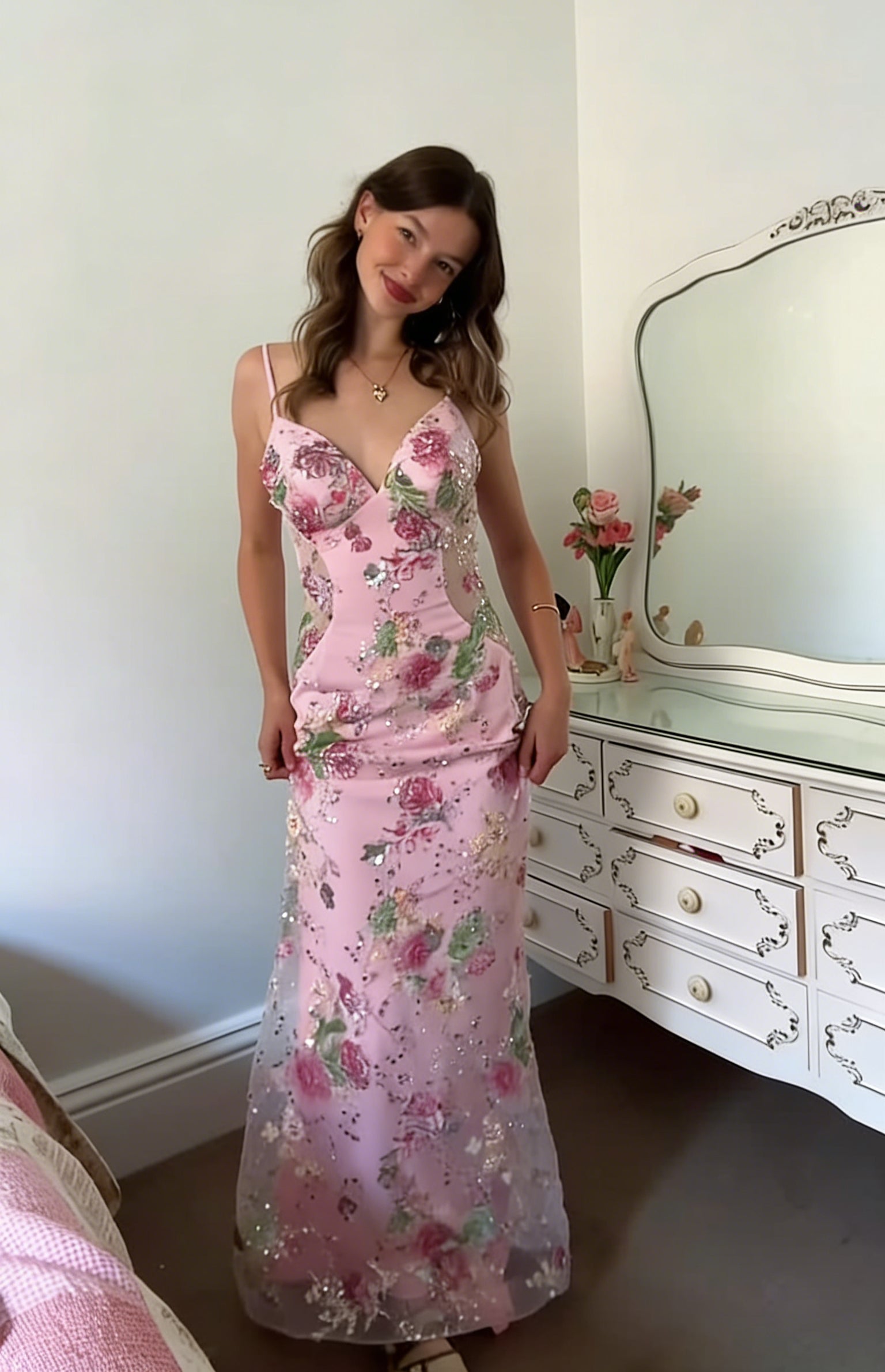 V-Neck Cutout Evening Gown