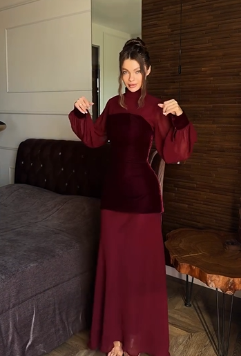 Sexy Chiffon Half Turtleneck Solid Color Dress