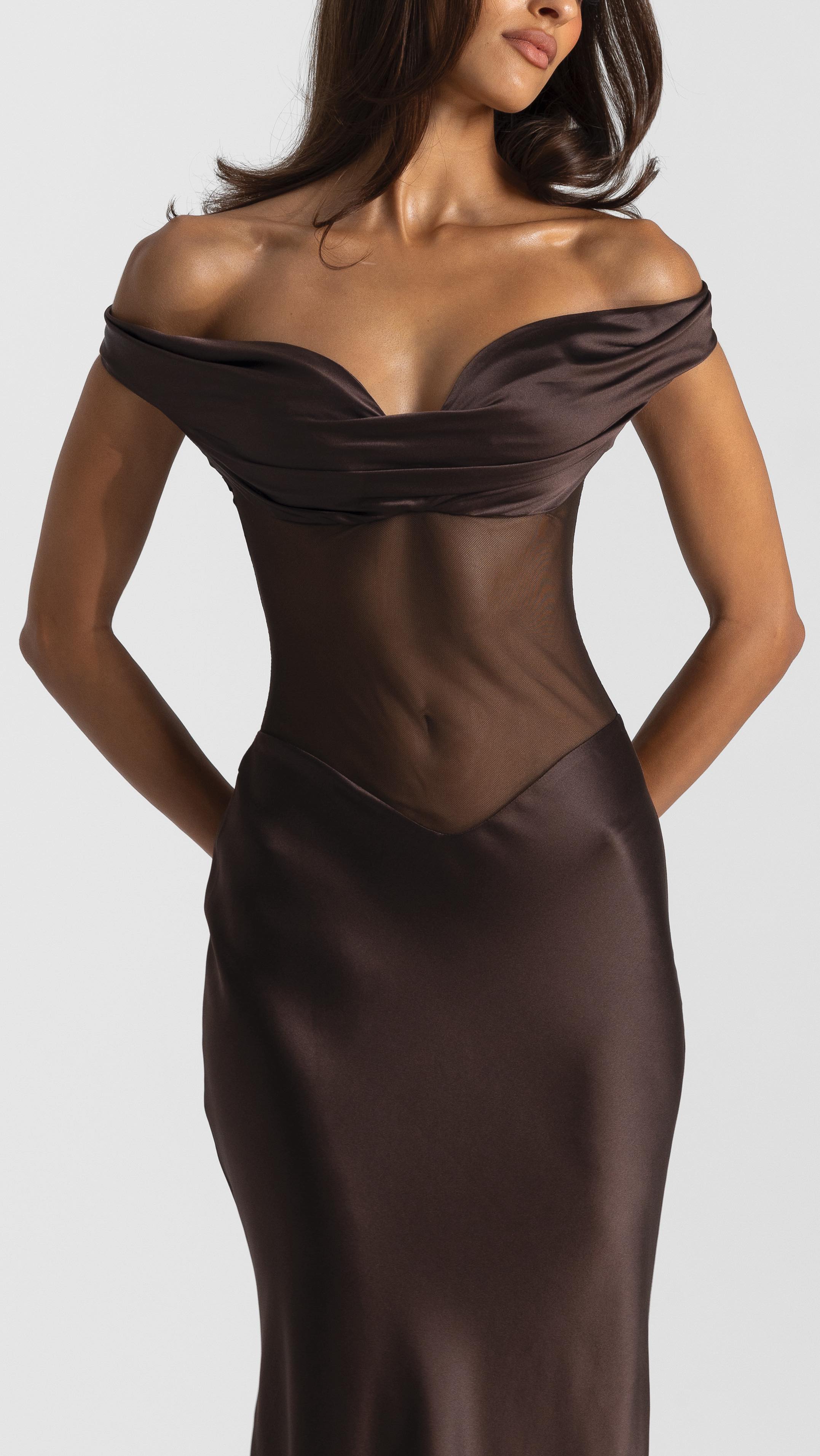 Sexy Patchwork Slightly See-through Solid Color Evening Dress