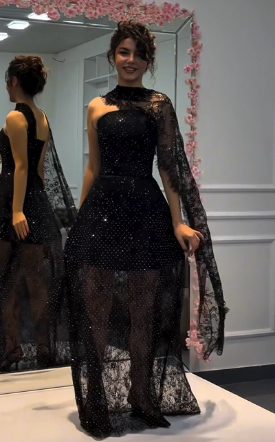 Sexy off-the-Shoulder Rhinestone Mesh Dress
