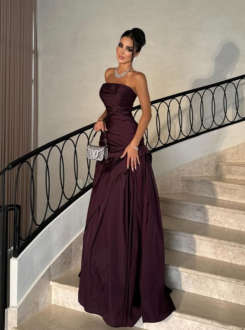 Sexy Cold-Shoulder Sleeveless Tube Top Solid Color Evening Dress