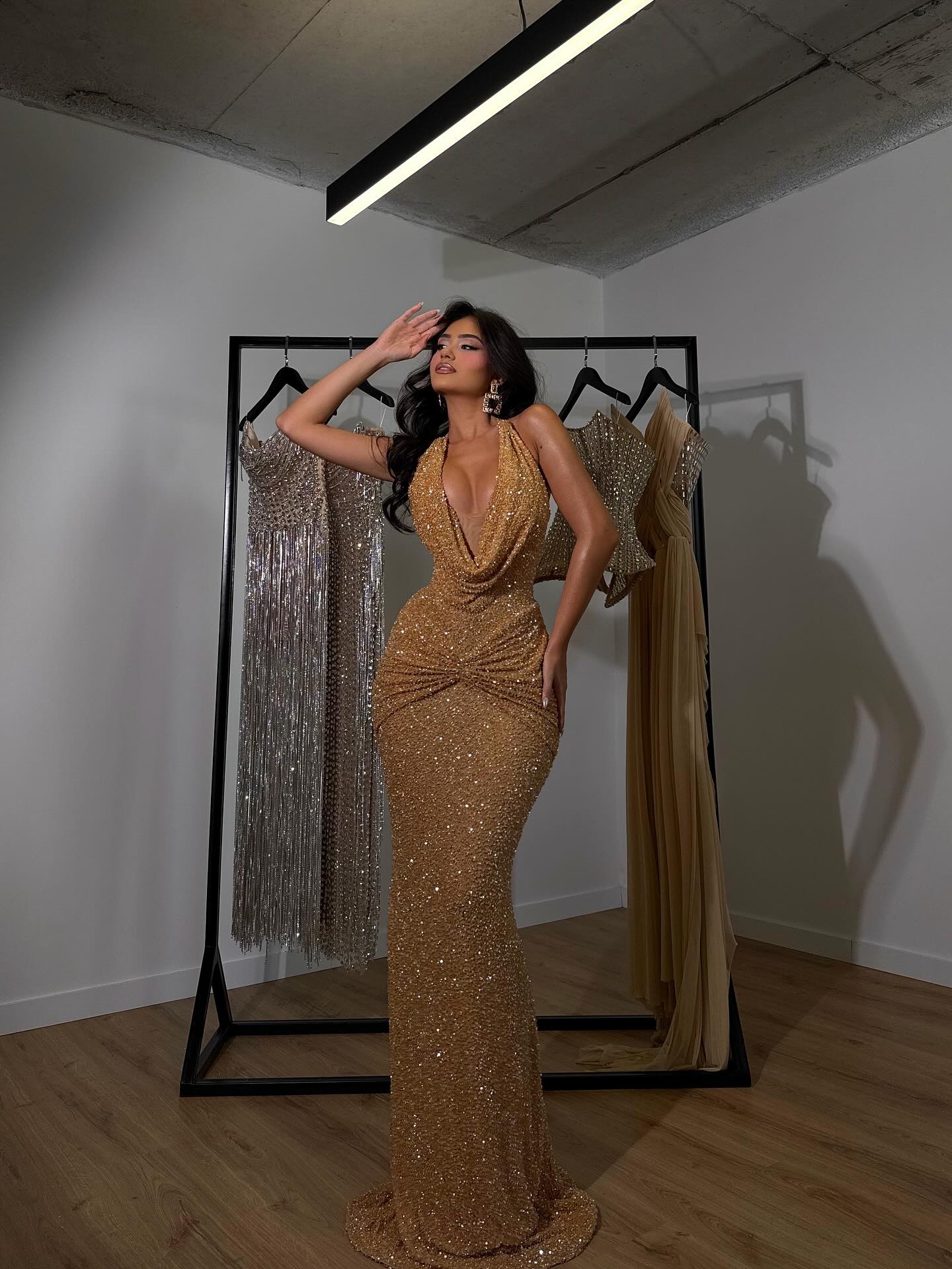 Sexy Super Deep V Shiny Halter Dress