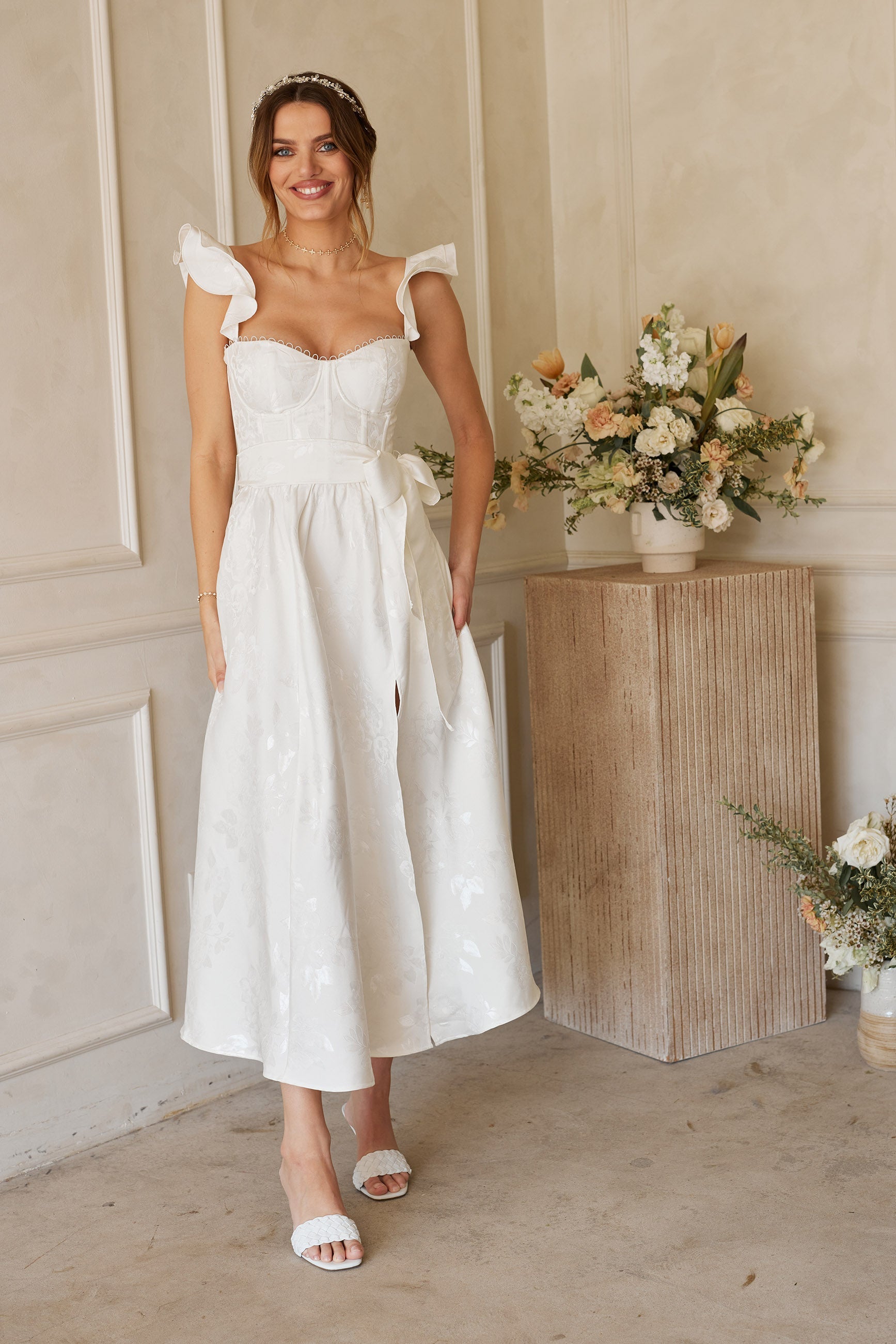 The Vera Dress in White Baroque Floral