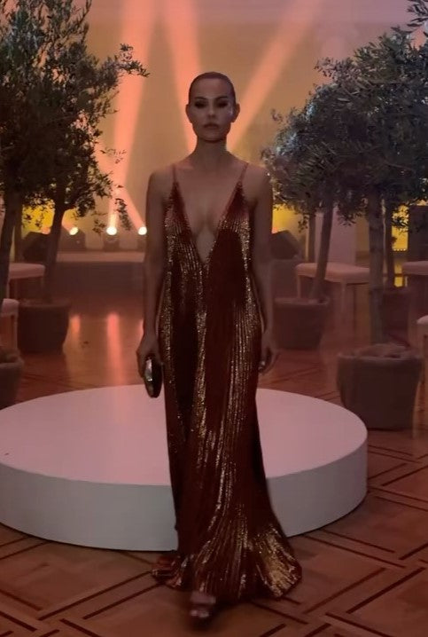 Sexy Sling Deep V Shiny Pleated Skirt