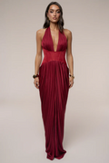 Sexy Sleeveless Halter Super Deep V Stitching Ruffle Dress