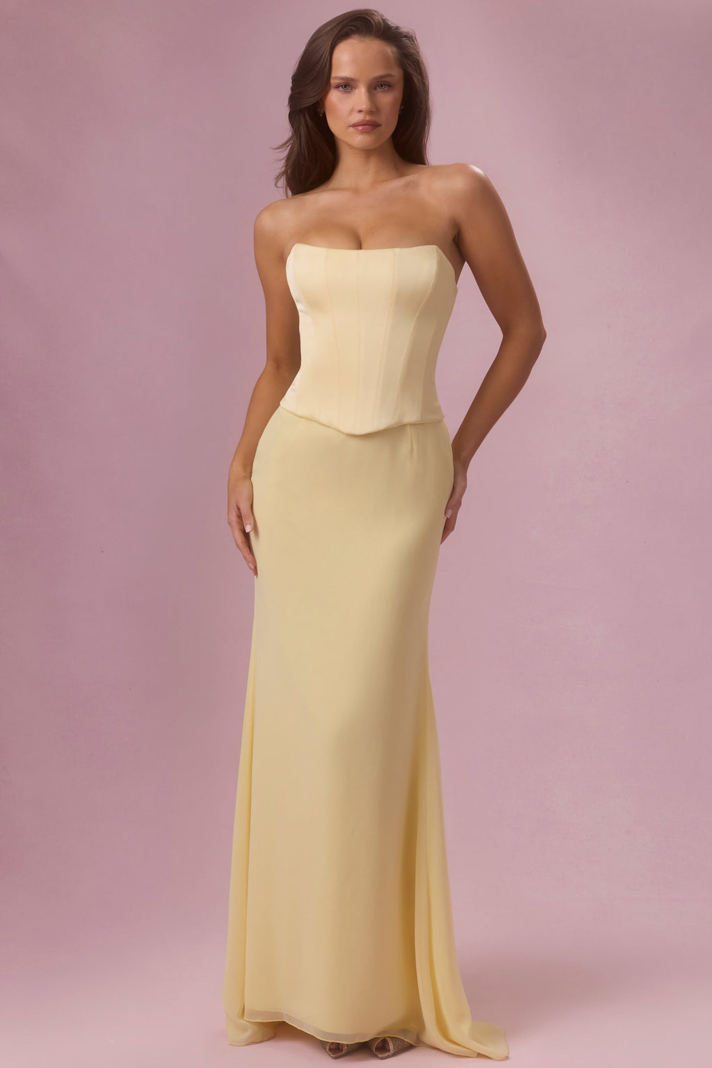 Premium Satin Corset Bridesmaid Dress in Butter Yellow