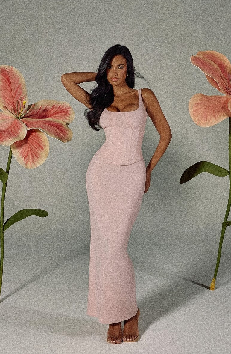 Dusty Pink Square Neck Corset Maxi Dress