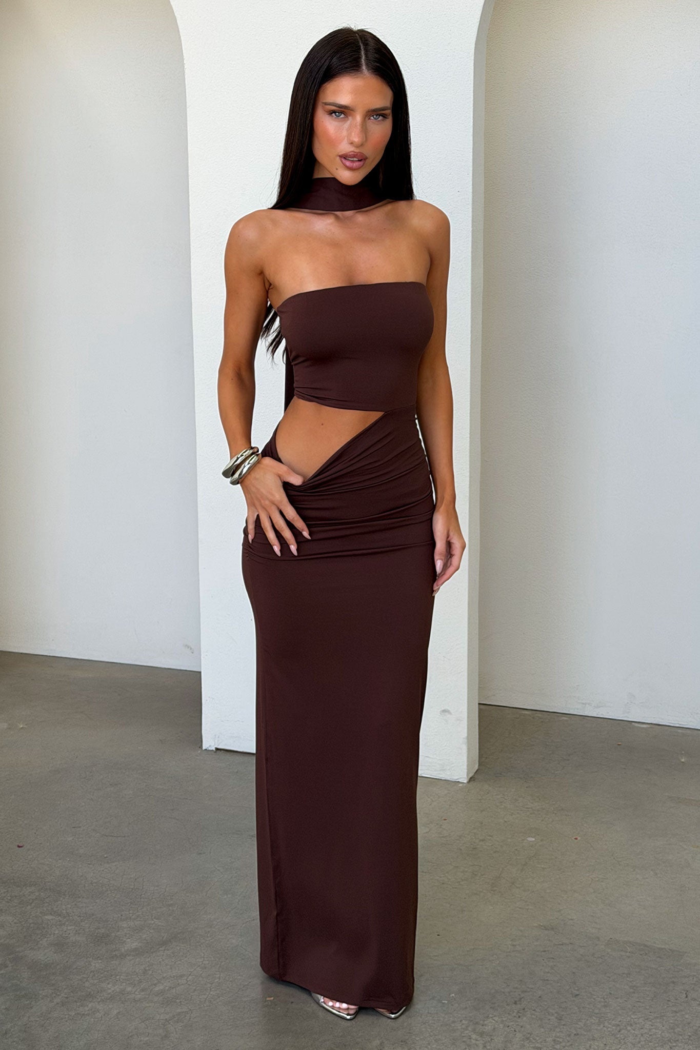 Forbes Strapless Maxi Dress - Brown