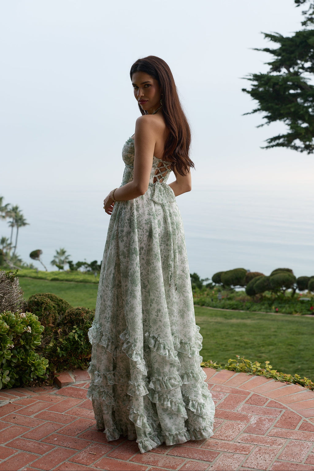 The Scarlette Dress in Sage Toile