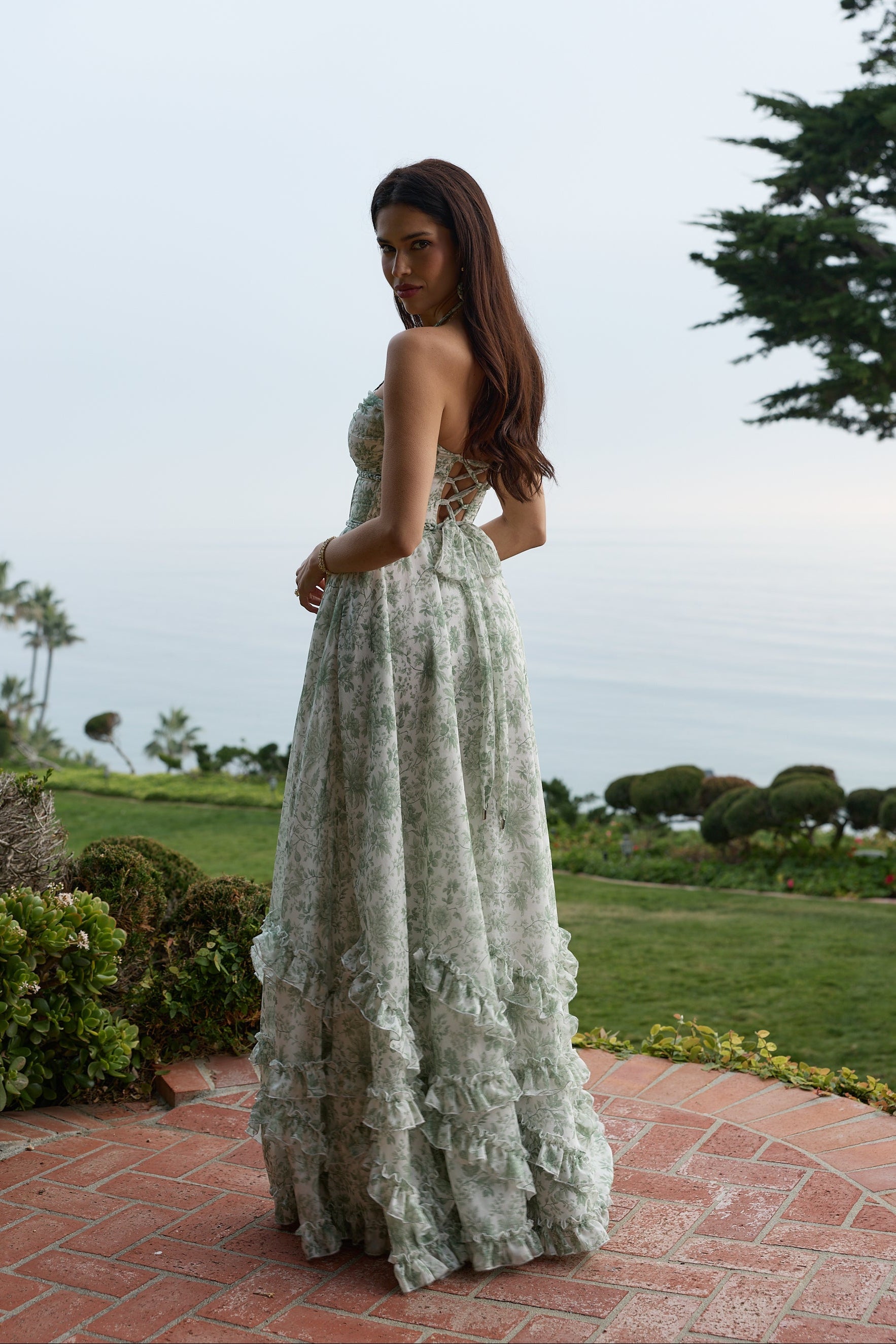 The Scarlette Dress in Sage Toile