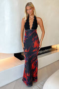 Whittaker Lace Bust Maxi Dress - Black/Red